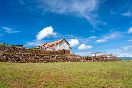 Colonial church and Inca archaeological site of Chinchero, Peru