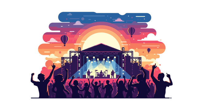 People enjoying live outdoor music festival.