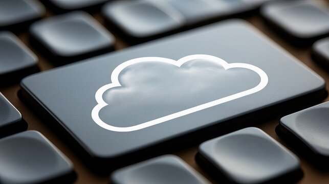 Cloud computing key symbol on digital keyboard highlighting remote data storage solutions