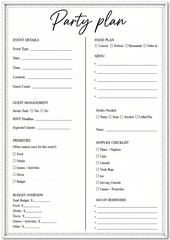 Fototapeta premium Party Plan Planner Template