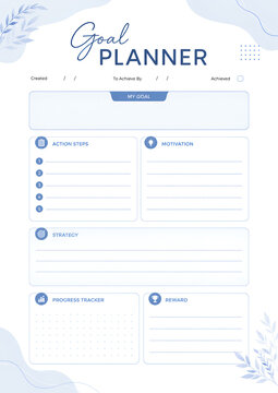 Blue Floral Goal Planner Printable Productivity Organizer