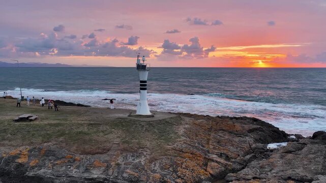 Aerial drone panorama landscape of Yason Burnu (aka Cape Yason) and its lighthouse. Located at Persembe, Ordu, Black Sea region of Turkey