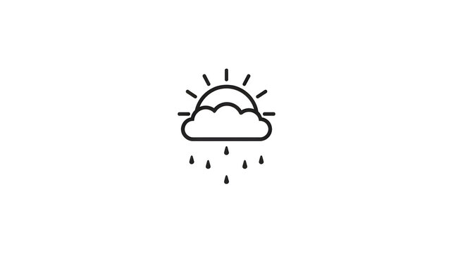 Sun shower weather icon. Minimalist cloud with rain and sun line art symbol.