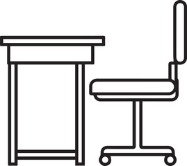 Fototapeta premium An empty desk and chair in a simple line drawing, suggesting a workspace ready for use or a study setting.