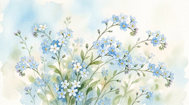 Forget me nots flowers dancing in spring breeze