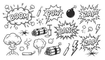 Comic Explosion Sound Effects and Dynamite Vector Set © Astart