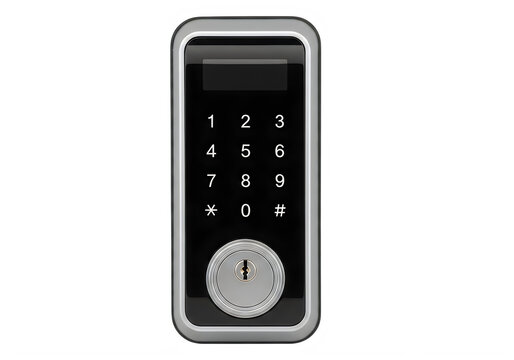 Modern digital keypad door lock on a wall