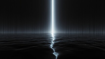 Obraz premium Digital transformation and technological singularity A light beam shines on a water surface in a dark room representing artificial intelligence future tech and innovation in a futuristic setting.
