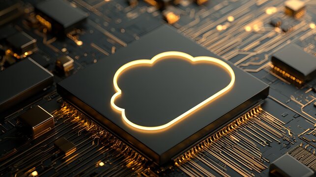 Metallic cloud chip rendering digital infrastructure concept