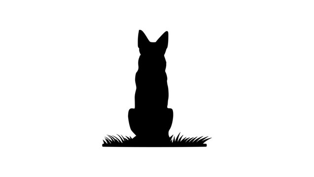 dog front view, black isolated vector silhouette