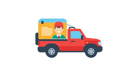 Naklejka premium Red Pickup Truck with Cardboard Box.