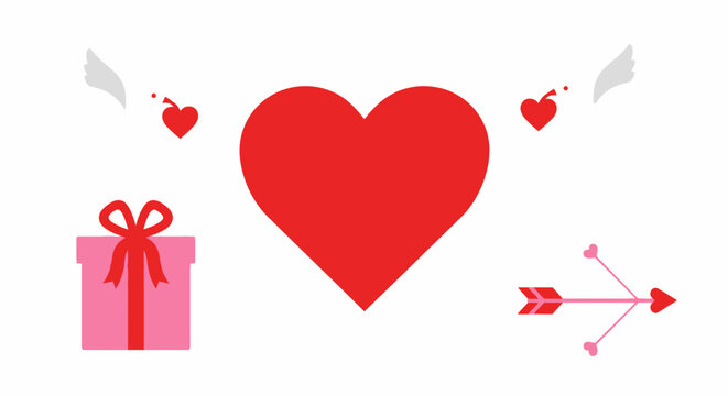 Valentines Day Heart Gift Box Icons.