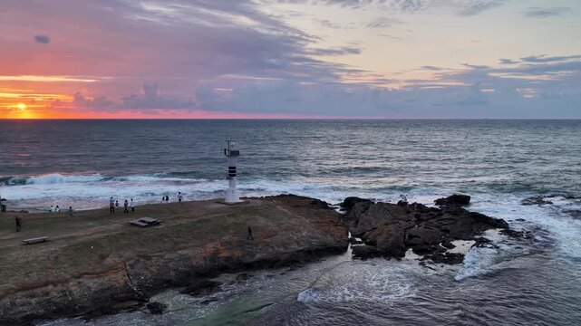 Aerial drone panorama landscape of Yason Burnu (aka Cape Yason) and its lighthouse. Located at Persembe, Ordu, Black Sea region of Turkey