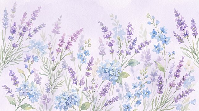 Watercolour Flower Background Landscape Scene Close-up View