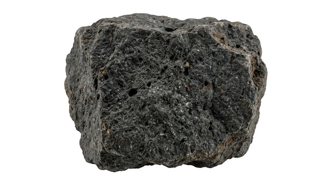 One single dark rough volcanic lava rock stone isolated isolated on transparent background