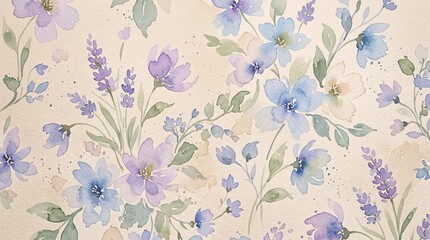 Fototapeta premium Watercolour Floral Background with Multicoloured Flowers and Leaves