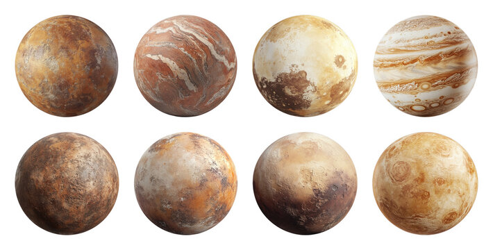 PNG Realistic textured planet surfaces on transparent background
