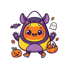 Naklejka premium Halloween Food Character Sticker kawaii design featuring cute monster with basket