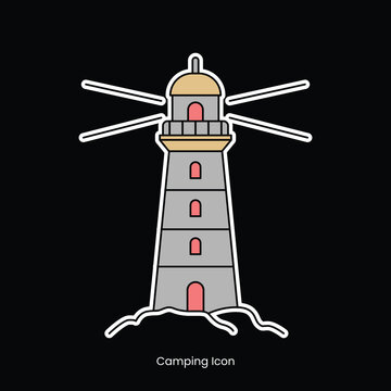 Lighthouse on Rocky Shore Flat Illustration Sticker