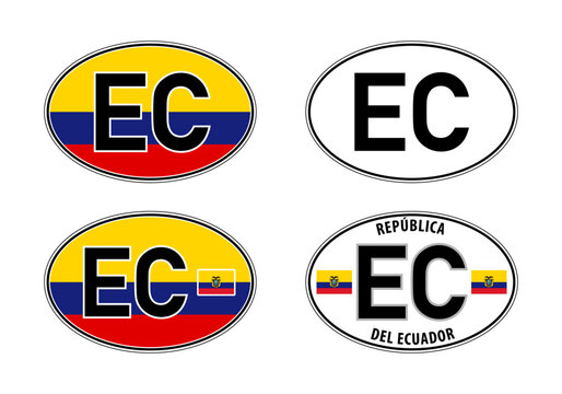 Ecuador, oval international vehicle registration code license plate car sticker, vector illustration