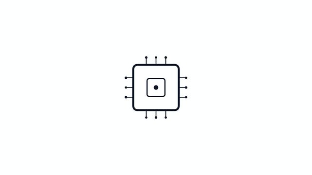 Animated microchip processor line icon on white background