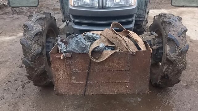 Tractor moving forward with idle rumble and sounds of light acceleration during hydraulic engagement