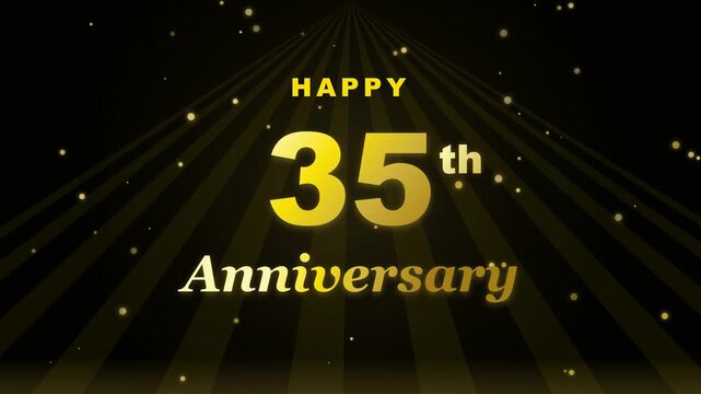 Gold Happy 35th Anniversary greeting with floating particles