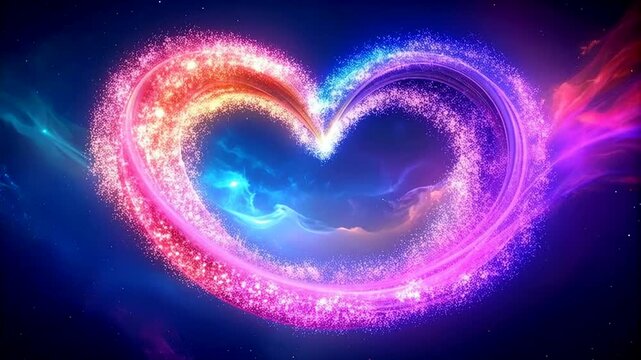 Glowing Pink Heart Shape Made of Stardust Particles in Deep Space Magical Nebula Background For Romantic Cosmic Love Concept And Valentine Design