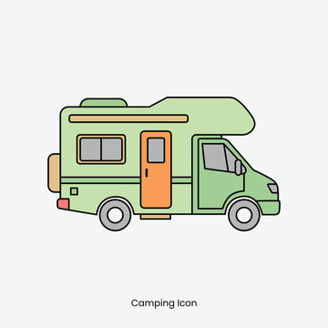 Illustrated Green Camper Van Isolated