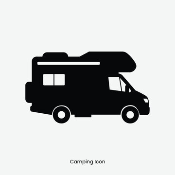 Black Camper Van Silhouette Isolated