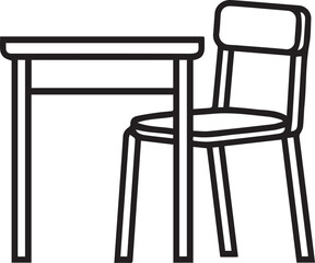 Fototapeta premium A simple, clean line art illustration of an empty school desk and chair, symbolizing education, study, and learning.