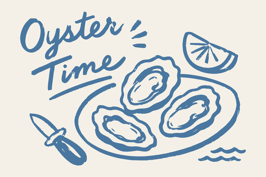 Oyster Time Doodle Vector Illustration