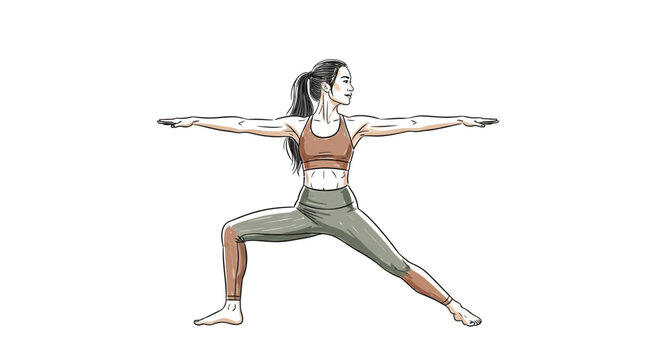Woman in Warrior Yoga Pose Outstretched.