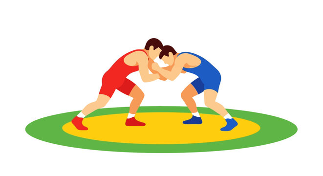 Wrestlers in wrestling stance competition.