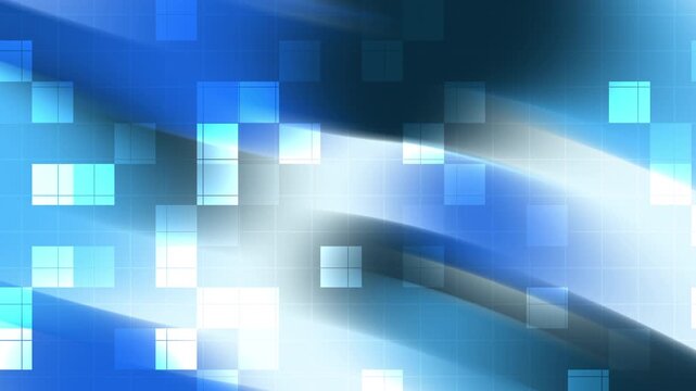Abstract blue and cyan technology background with geometric squares and luminous wave for corporate presentation design
