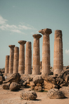 Standing doric columns of the Temple of Heracles in Agrigento Sicily