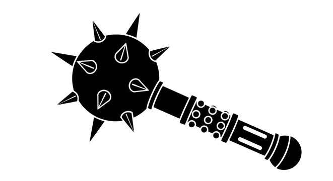 Vector illustration of black silhouette of a medieval mace weapon with spikes on a transparent background