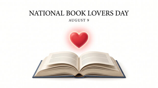 Minimalist design celebrating National Book Lovers Day with open book and glowing red heart symbolizing passion for reading literature and appreciation of written words  generative ai