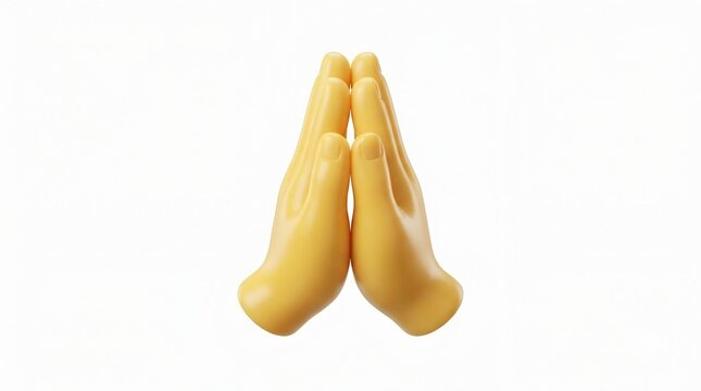 3D Rendering of Yellow Praying Hands Icon on White Background, Symbolizing Hope and Gratitude
