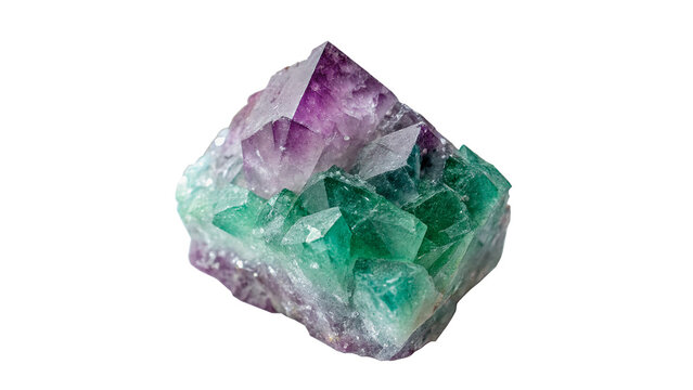 Raw natural purple fluorite mineral gemstone rock isolated on transparent background cut out