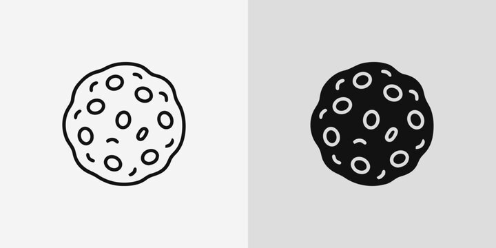 Chocolate chip outline and filled icons cookie round shape with textured surface flat vector icon set for bakery business menu or food illustration.