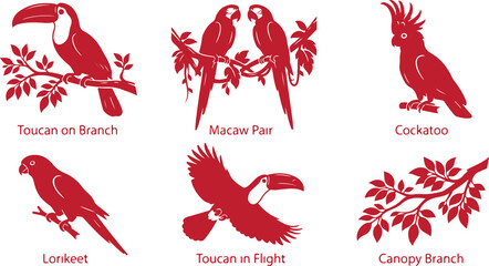 Toucan & Jungle Canopy Bird Silhouette Set © Eyerin