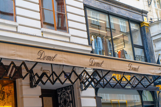 Street old shop Demel Pastry store and Celine Boutique Exterior Building Facade. Vienna, Austria - June 21, 2026
