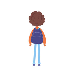 Back view of student with backpack heading to school. Boy carrying bag. Cartoon vector illustration for educational, friendship design and study materials.