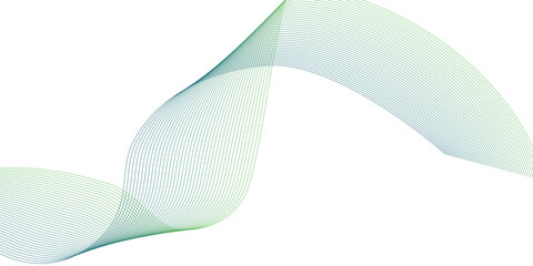 Fototapeta premium Abstract flowing blue and green particle wave lines on white background with abstract particle technology gradient minimalist background connection