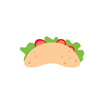 Flat Cartoon Taco Icon with Lettuce and Tomato Illustration