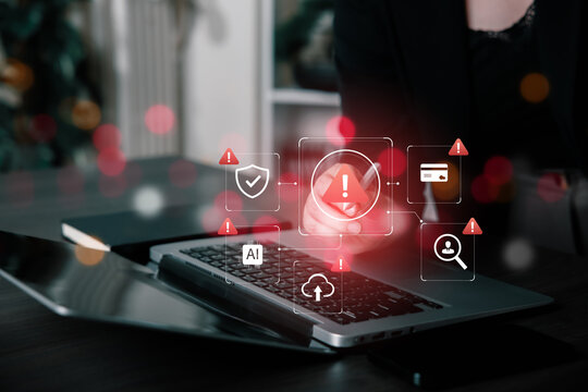 AI fraud detection interface with security alerts, payment monitoring, identity checks and risk analytics, representing financial crime prevention and transaction protection.
