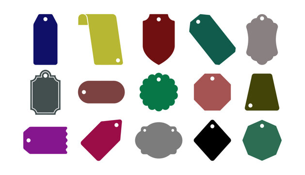 A collection of colorful blank shapes featuring various designs for a price tag badge label set isolated on a white background for retail marketing use