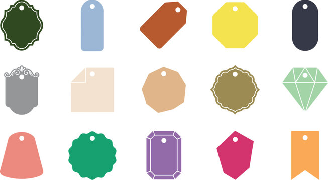 A collection of colorful vector elements featuring a versatile price tag badge label design set for retail marketing sales promotions and product branding graphic projects