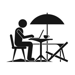 Fototapeta premium Person Working at Outdoor Cafe Silhouette Vector Illustration